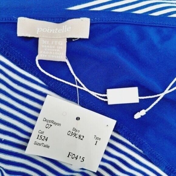 POINTELLE - NEW V-neck Stripe Hi-low Hem Top Blue & White Sz XL - Picture 6 of 7